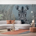 Zebra Portrait Mural Wallpaper in Thick Oil Impasto Texture Mural Wallpaper - pure wallpaper artwork