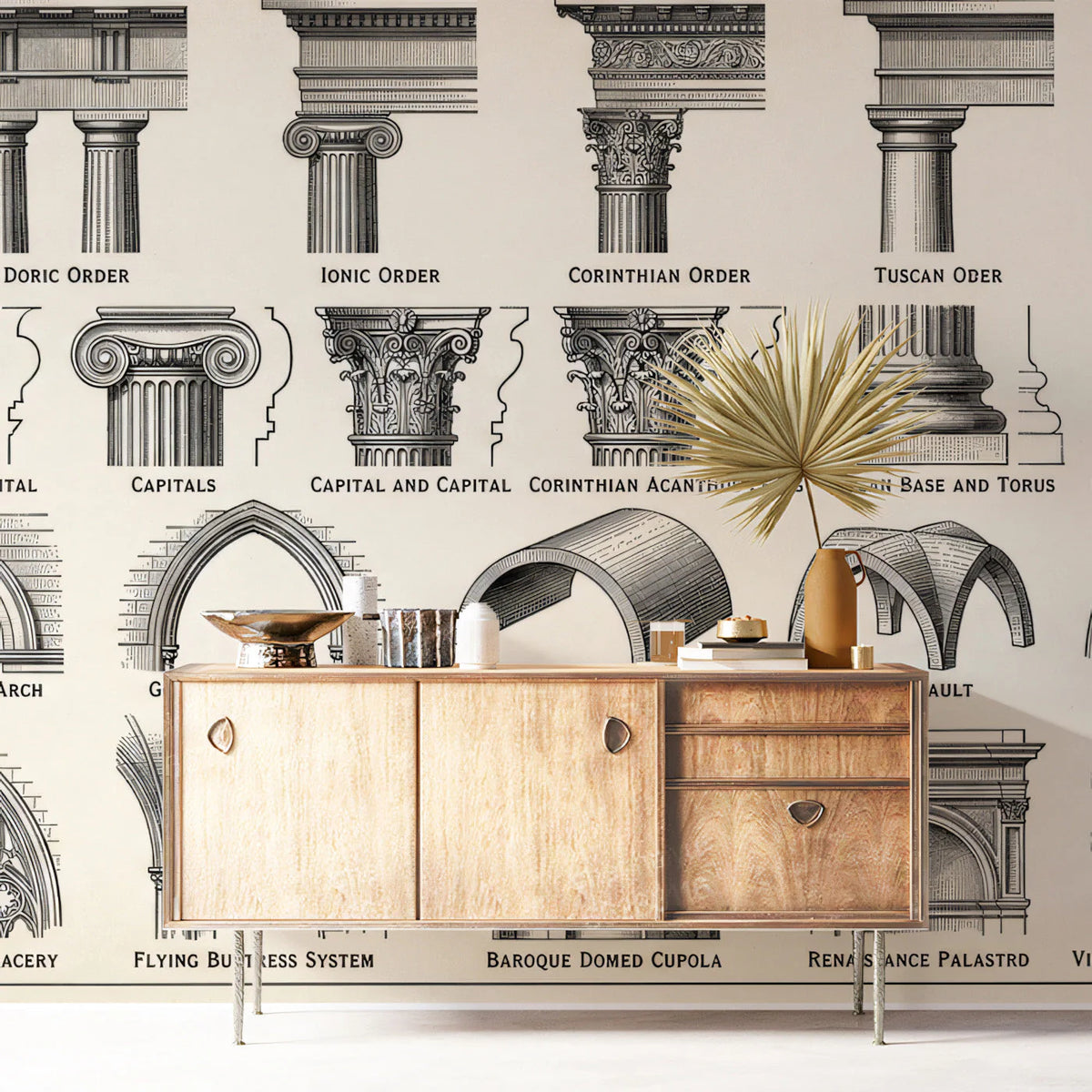 Architectural Blueprint Mural Wallpaper — Classical Sketch Mural Wallpaper - pure wallpaper artwork