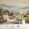 Watercolor Autumn River Valley Mural Wallpaper - pure wallpaper artwork