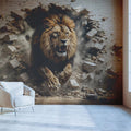 Roaring Lion Brick Wall Mural Wallpaper — 3D Effect Design Mural Wallpaper - pure wallpaper artwork
