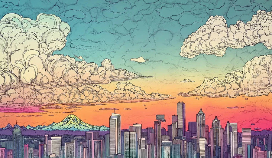 Dreamy Seattle Skyline Mural Serene Bedroom Escape Mural Wallpaper