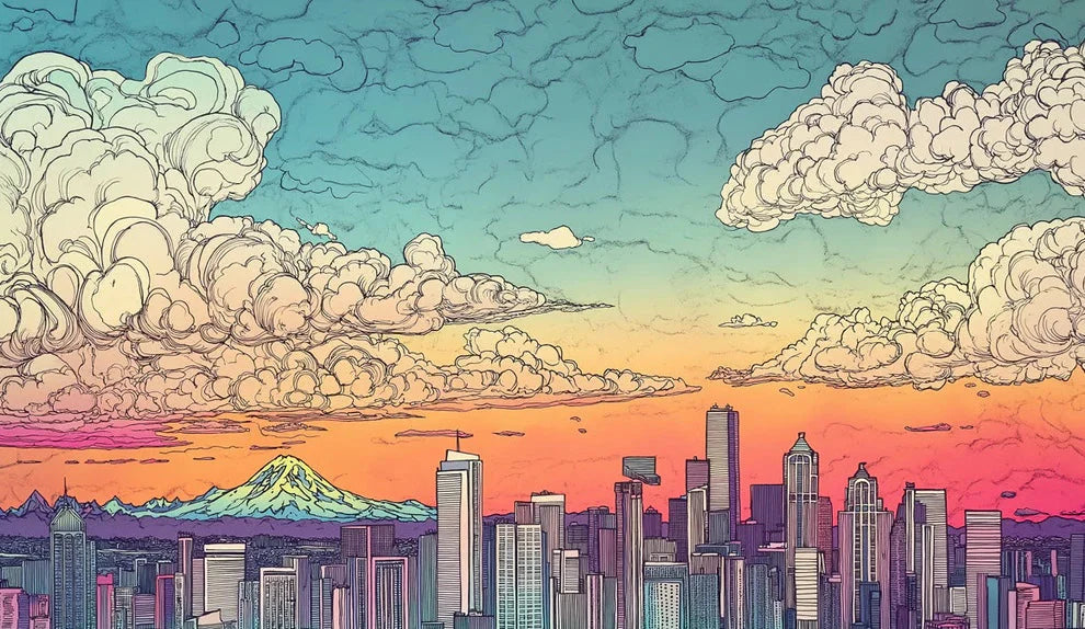 Dreamy Seattle Skyline Mural Serene Bedroom Escape Mural Wallpaper - pure wallpaper artwork