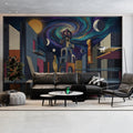 Cosmic Cityscape Mural Wallpaper — Surreal Geometric Design Mural Wallpaper - pure wallpaper artwork