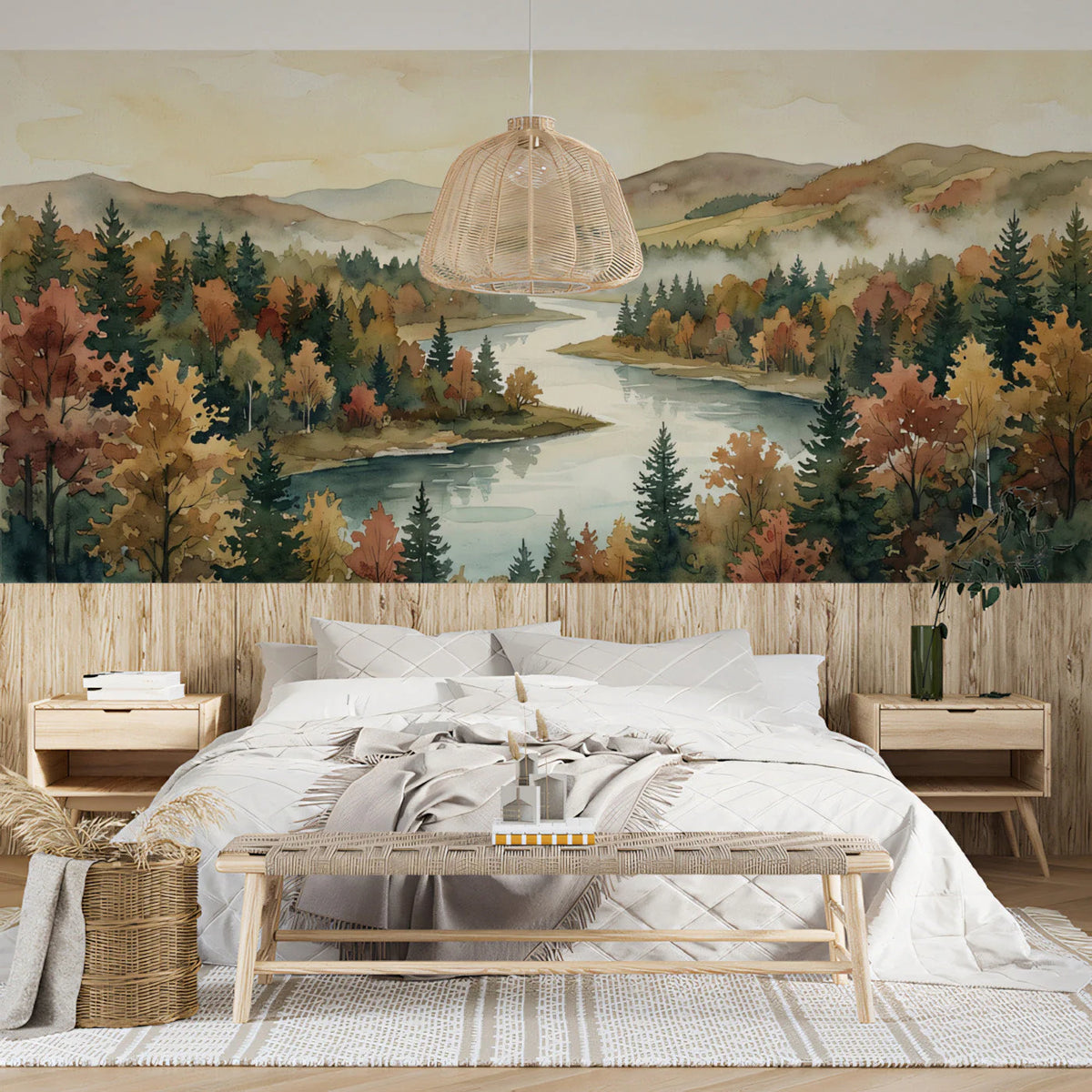 Misty Autumn River Valley Mural Wallpaper - pure wallpaper artwork