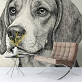Beagle Dog Sketch Mural Wallpaper — Hand-Drawn Floral Art Mural Wallpaper - pure wallpaper artwork