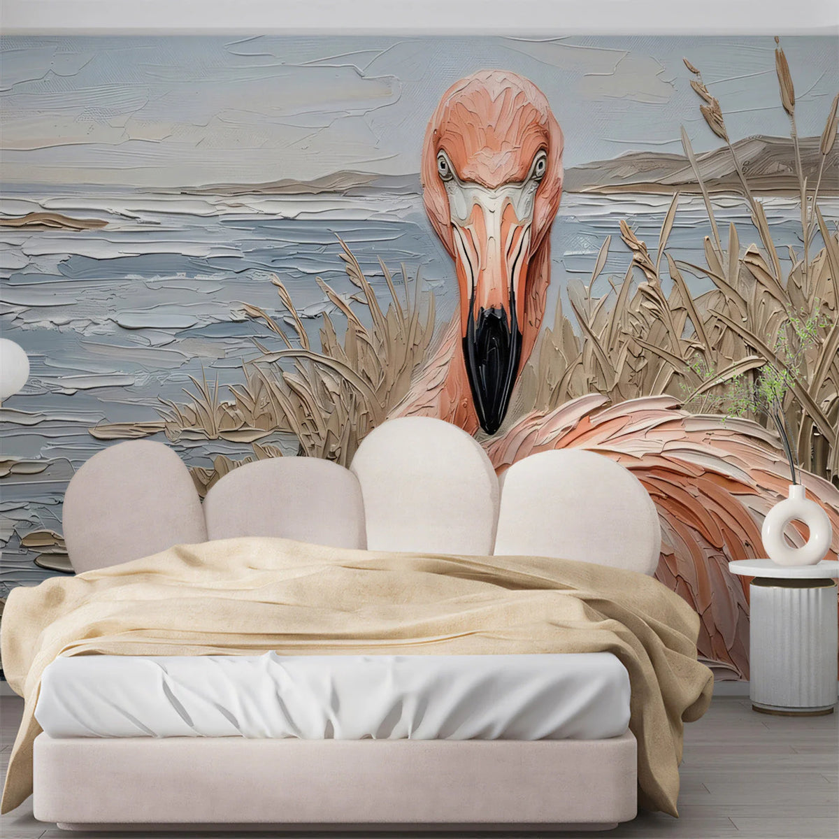 Flamingo Shoreline Oil Painting Mural Wallpaper - pure wallpaper artwork