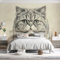 Cat Portrait Line Art Mural Wallpaper — Sophisticated Sketch Design Mural Wallpaper - pure wallpaper artwork
