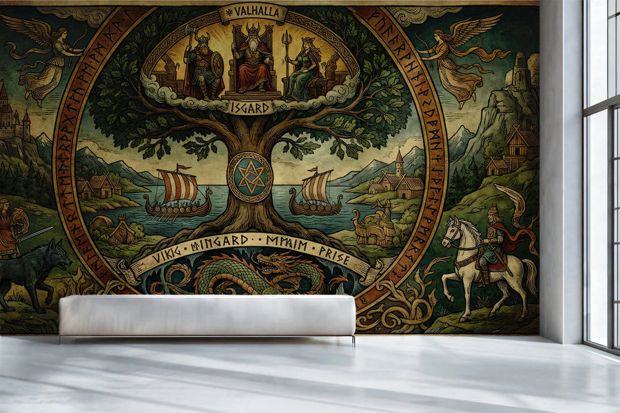 Norse Mythology Yggdrasil Mural Wallpaper — Artistic Heritage Mural Wallpaper