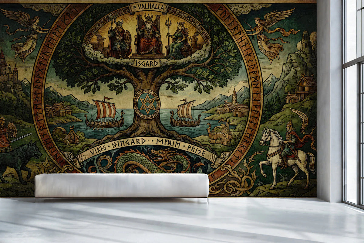 Norse Mythology Yggdrasil Mural Wallpaper — Artistic Heritage Mural Wallpaper - pure wallpaper artwork