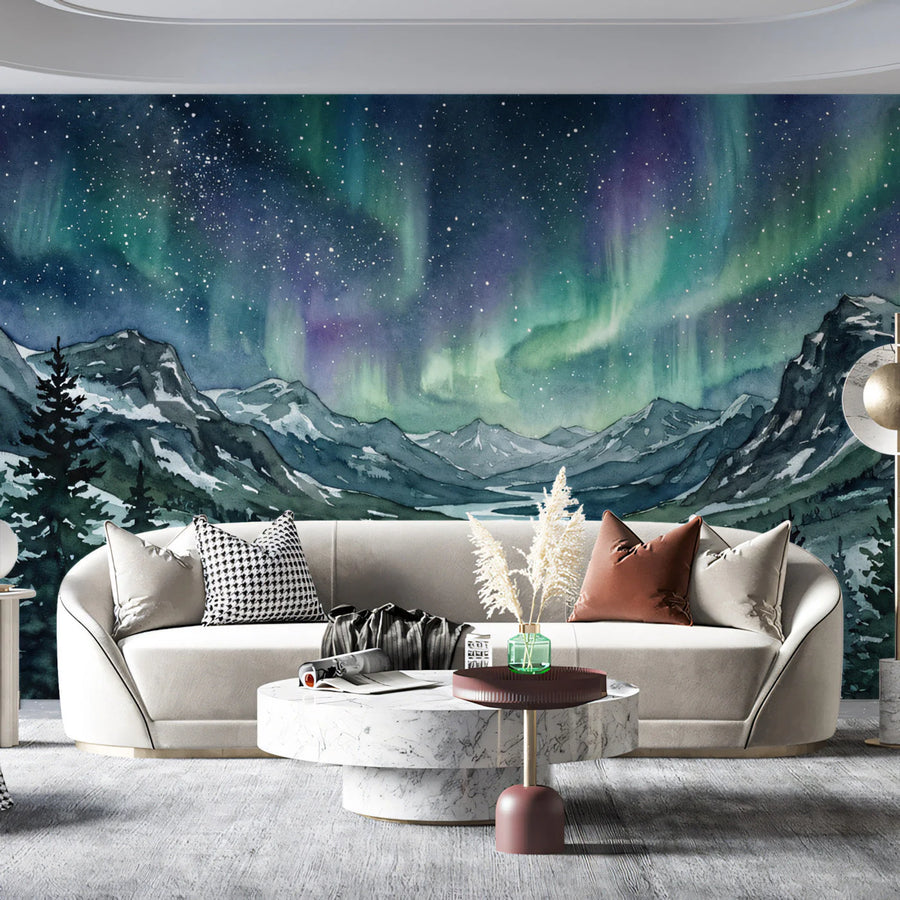 Northern Lights Mountain Landscape Mural Wallpaper