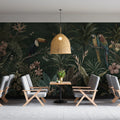 Jungle Paradise Mural Wallpaper in Deep Forest Green Mural Wallpaper - pure wallpaper artwork