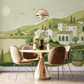 Mediterranean Coastline Mural Wallpaper in Sage and Olive Green Mural Wallpaper - pure wallpaper artwork