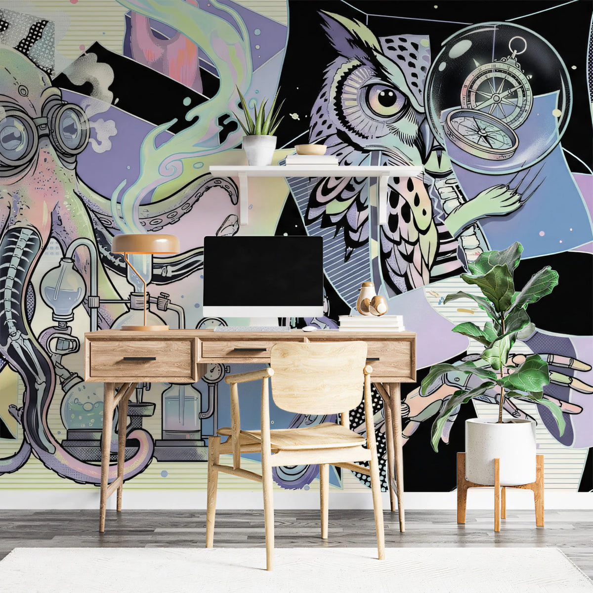 Steampunk Laboratory Mural Wallpaper — Whimsical Scientific Art Mural Wallpaper - pure wallpaper artwork