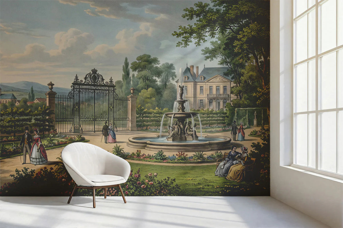Chateau Gardens Landscape Mural Wallpaper — Vintage European Scene Mural Wallpaper - pure wallpaper artwork