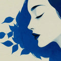 Graphic Blue Leaf Profile Mural Wallpaper Minimalist Female Silhouette, Modern Organic Art Mural Wallpaper - pure wallpaper artwork