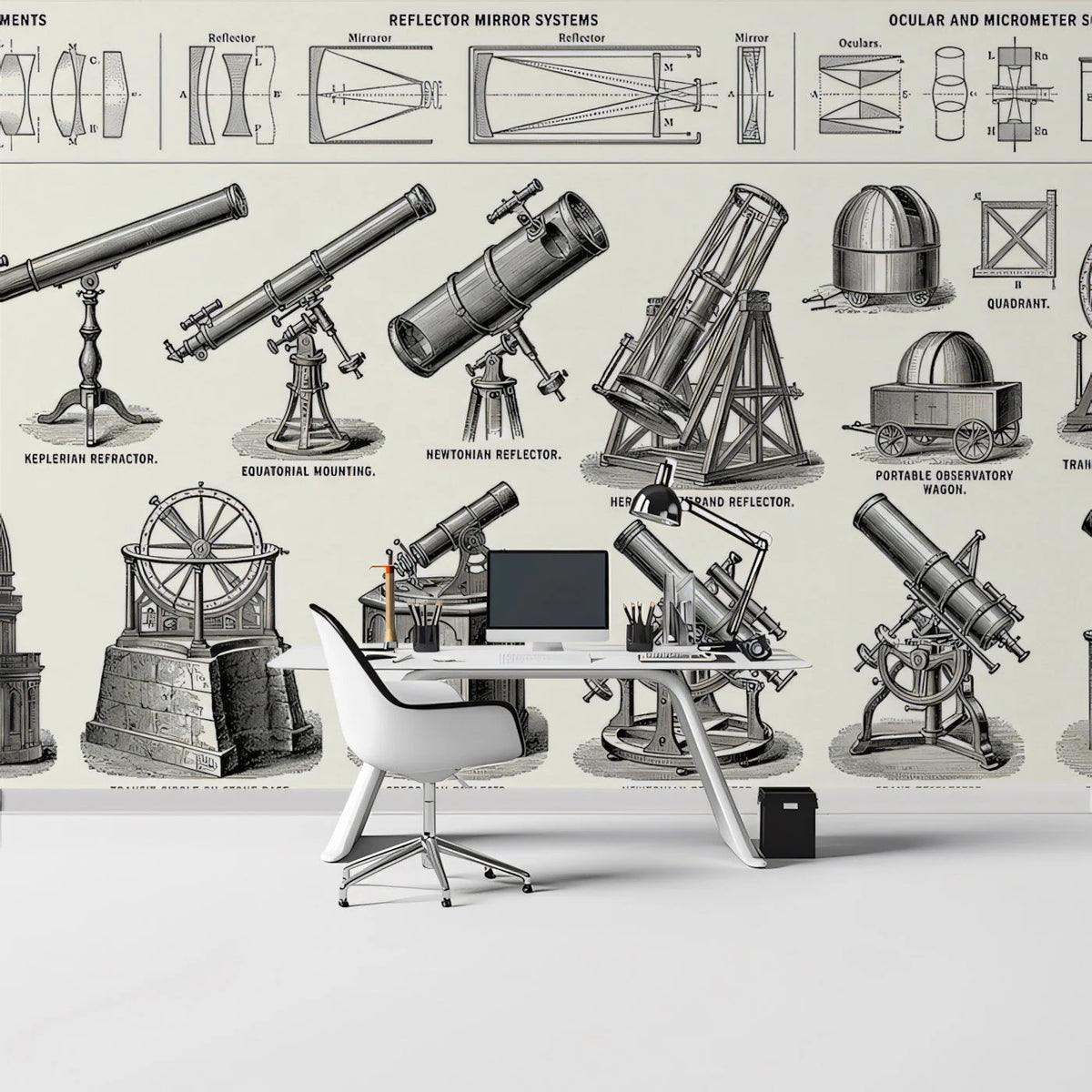 Vintage Astronomical Telescope Study Mural Wallpaper - pure wallpaper artwork