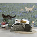 Cats in Meadow Mural Wallpaper — Impressionistic Floral Art Mural Wallpaper - pure wallpaper artwork