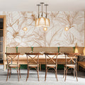 Golden Botanical Line Art Mural Wallpaper in Minimalist Style Mural Wallpaper - pure wallpaper artwork