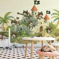 Cat Pirate Fortress Mural Wallpaper — Playful Whimsical Design Mural Wallpaper - pure wallpaper artwork