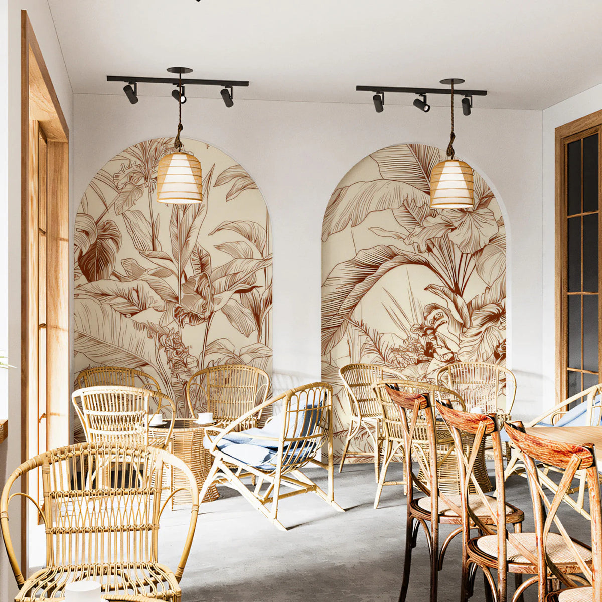 Botanical Sketch Mural Wallpaper in Sepia Tones Mural Wallpaper - pure wallpaper artwork