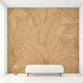 Monochromatic Botanical Line Art Mural Wallpaper — Warm Ochre Mural Wallpaper - pure wallpaper artwork