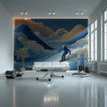 Slalom Skiing Papercraft Mural Wallpaper — Alpine Landscape Design Mural Wallpaper - pure wallpaper artwork