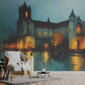 Gothic Cathedral Night Mural Wallpaper — Architectural Oil Painting Mural Wallpaper - pure wallpaper artwork