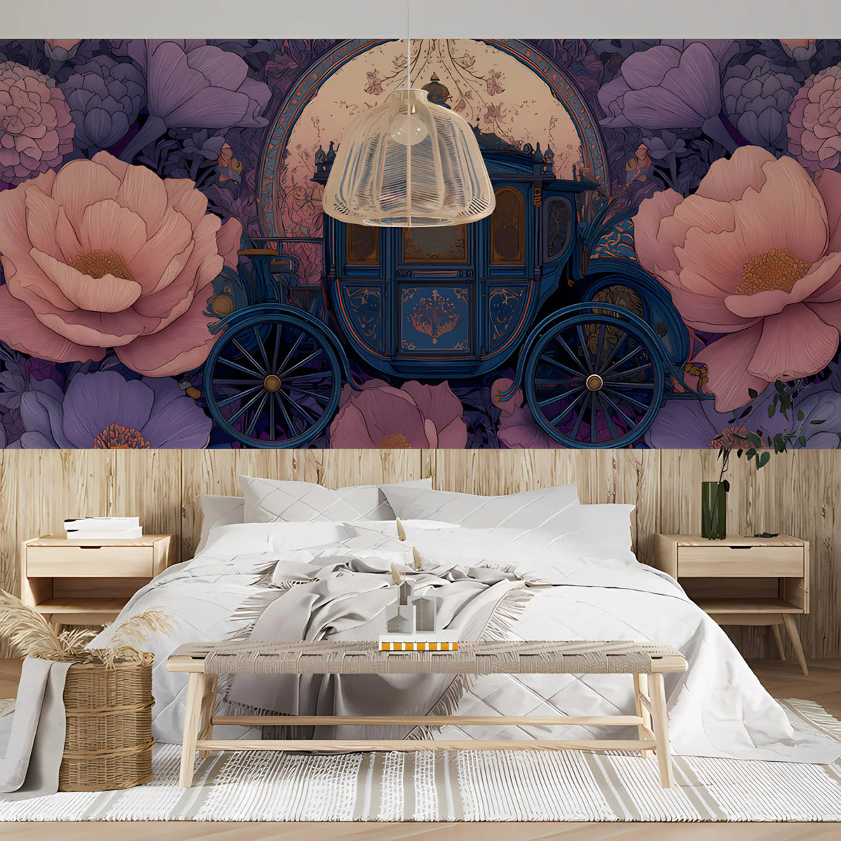 Enchanted Royal Carriage Floral Mural Wallpaper - pure wallpaper artwork
