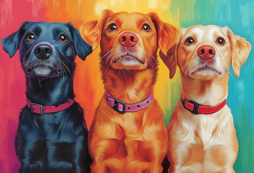 Colorful Dogs Mural Wallpaper Multicolored - background with Three Canines Mural Wallpaper - pure wallpaper artwork