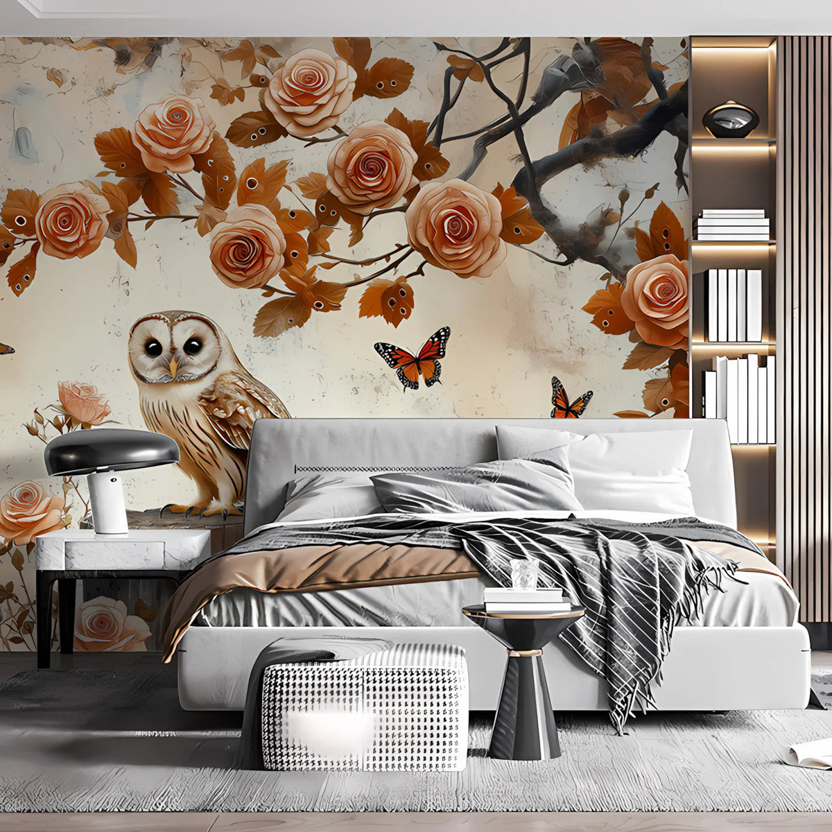 Vintage Owl and Rose Garden Mural Wallpaper - pure wallpaper artwork