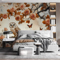 Vintage Owl and Rose Garden Mural Wallpaper - pure wallpaper artwork