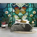 Stained Glass Butterfly Mural Wallpaper — Vibrant Botanical Art Mural Wallpaper - pure wallpaper artwork