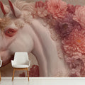 Floral Unicorn Mural Wallpaper with Soft Blush Tones Mural Wallpaper - pure wallpaper artwork