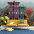 Townhouse Garden Mural Wallpaper —Whimsical Architectural Scene Mural Wallpaper - pure wallpaper artwork