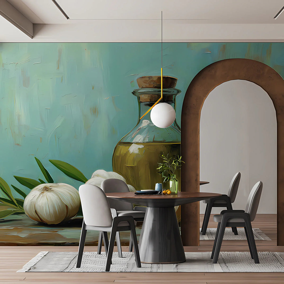 Rustic Olive Oil & Garlic Still Life Mural Wallpaper - pure wallpaper artwork