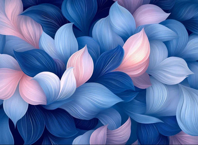 Abstract Blue &amp; Pink Floral Mural Wallpaper Dreamy Layered Petal Art Mural Wallpaper - pure wallpaper artwork