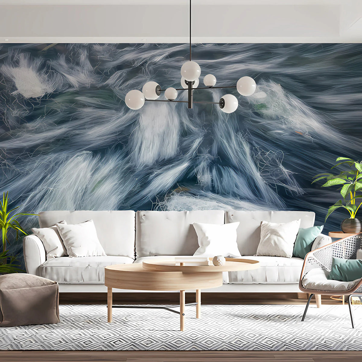 Abstract Flow Mural Wallpaper in Cool Slate and White Mural Wallpaper - pure wallpaper artwork