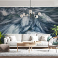 Abstract Flow Mural Wallpaper in Cool Slate and White Mural Wallpaper - pure wallpaper artwork