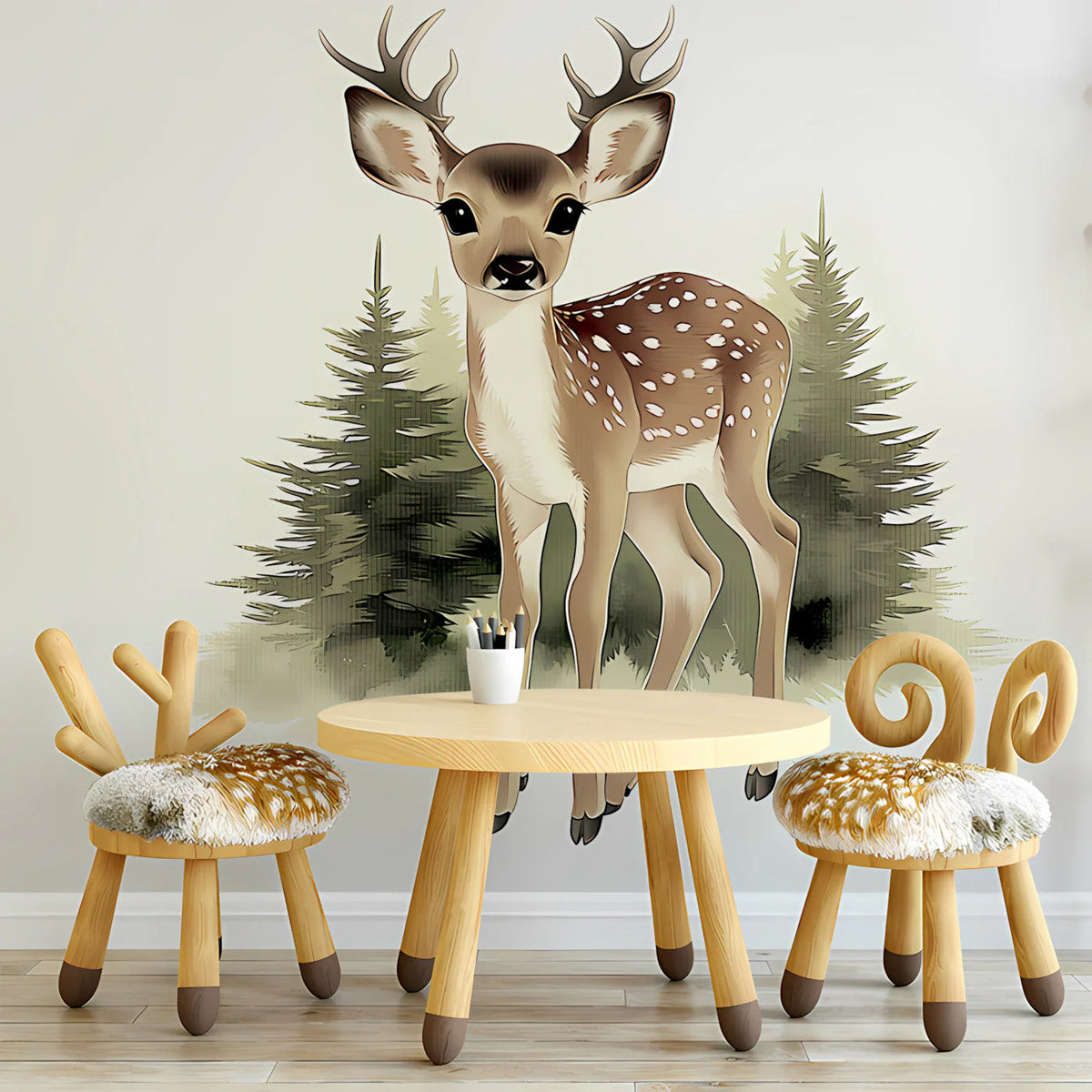 Fawn in the Forest Mural Wallpaper — Whimsical Nature Design Mural Wallpaper - pure wallpaper artwork