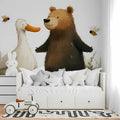 Bear and Duck Storybook Mural Wallpaper — Whimsical Kids Illustration Mural Wallpaper - pure wallpaper artwork