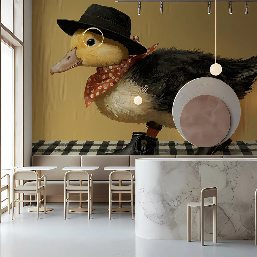 Dapper Duckling Mural Wallpaper — Whimsical Character Design Mural Wallpaper