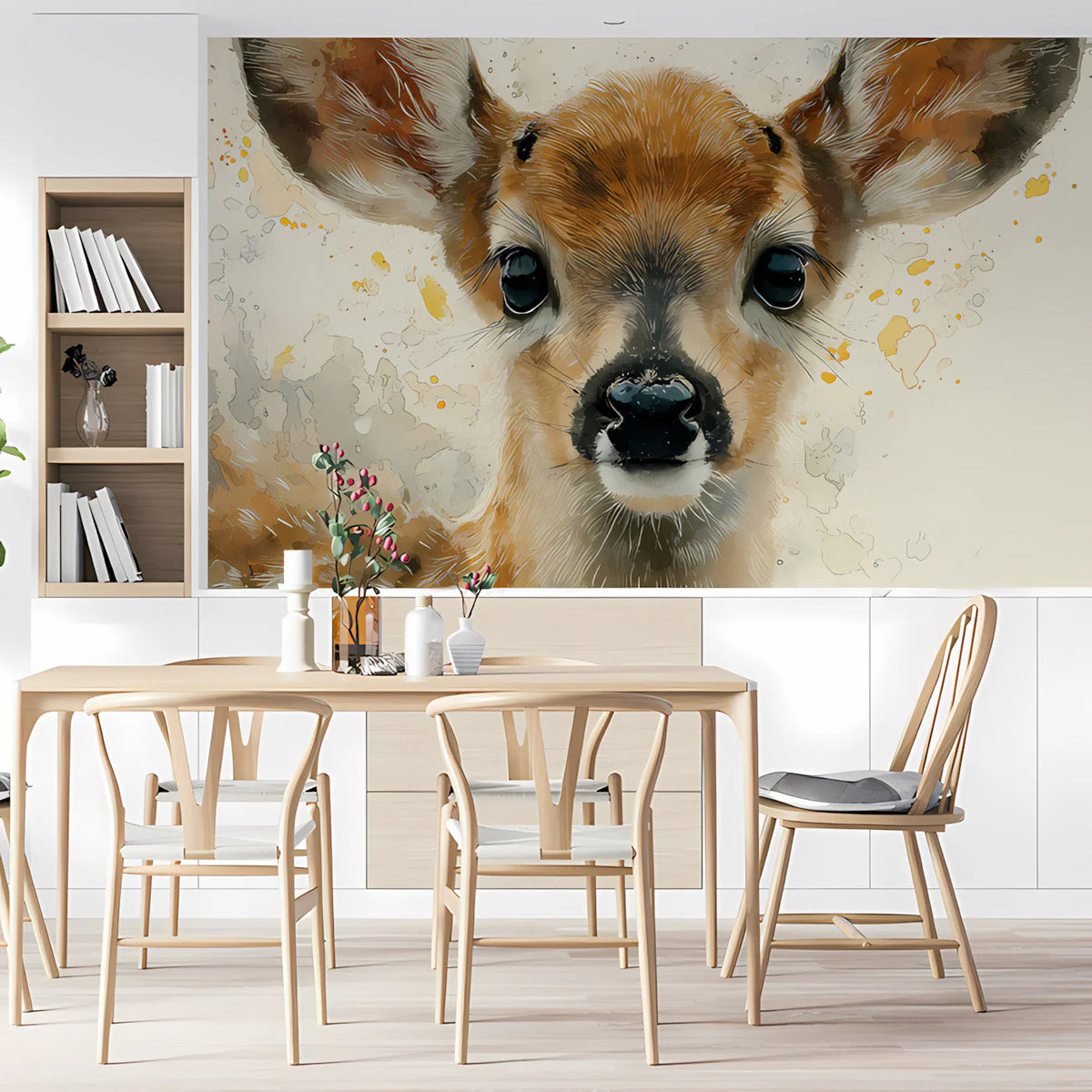 Fawn Portrait Mural Wallpaper — Watercolor Animal Wall Art Mural Wallpaper - pure wallpaper artwork