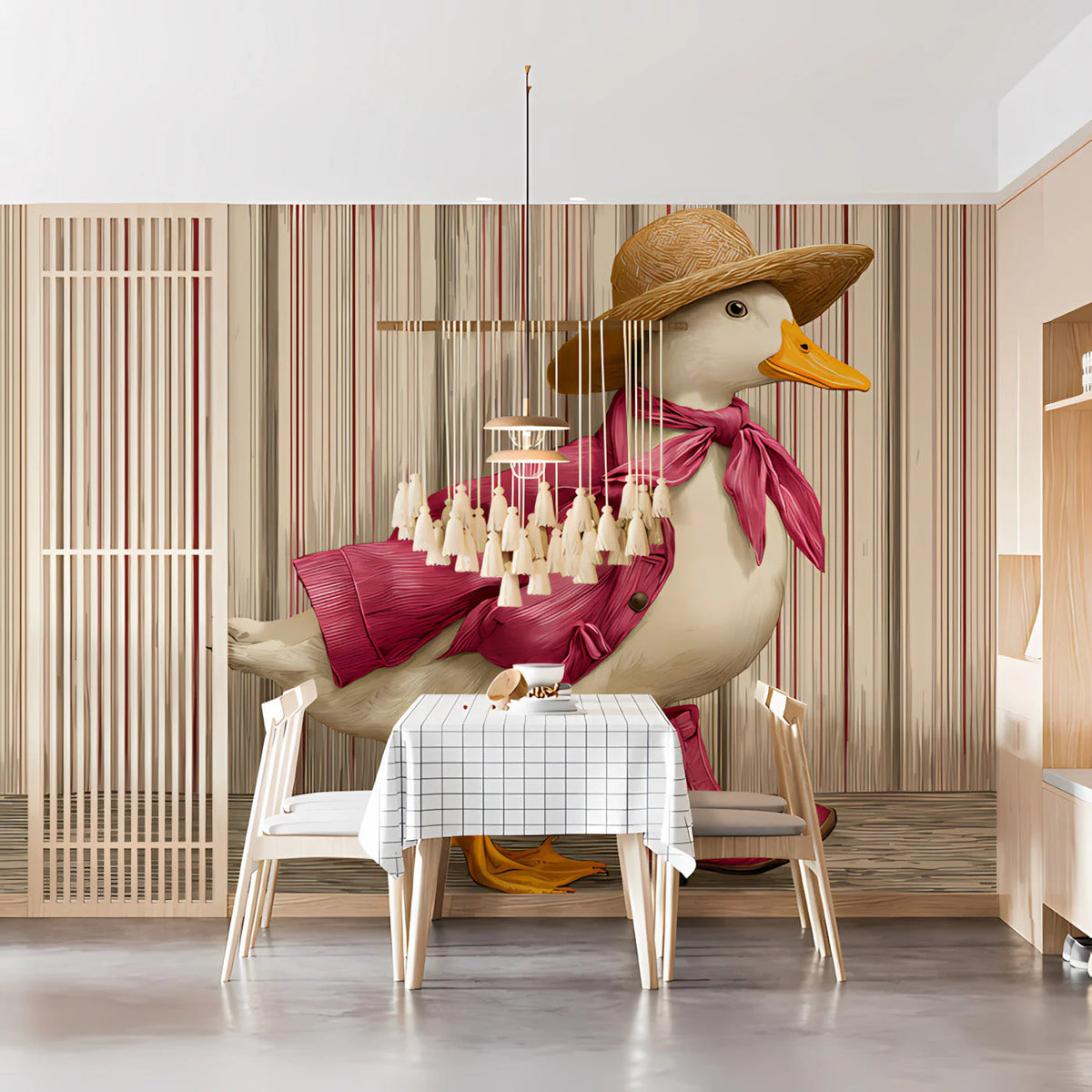 Dapper Duck Mural Wallpaper — Whimsical Storybook Illustration Mural Wallpaper - pure wallpaper artwork