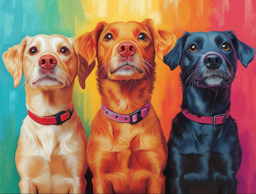 Colorful Dogs Mural Wallpaper Multicolored - background with Three Canines Mural Wallpaper