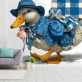 Dapper Traveler Duck Mural Wallpaper — Whimsical Blue Motif Mural Wallpaper - pure wallpaper artwork