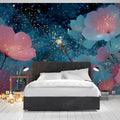 Cosmic Floral Fantasy Mural Wallpaper — Whimsical Night Garden Mural Wallpaper - pure wallpaper artwork
