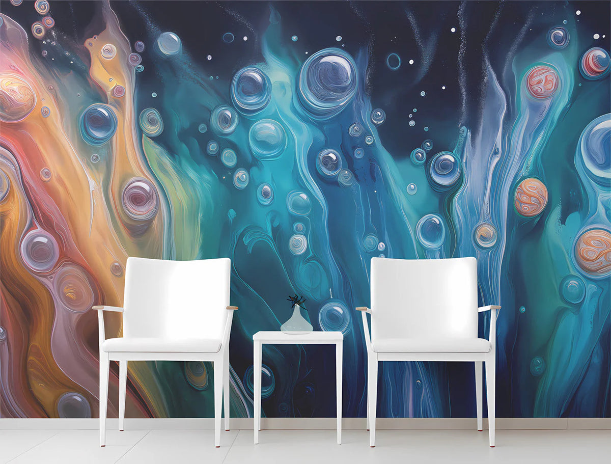 Cosmic Fluid Abstract Mural Wallpaper — Vibrant Artistic Design Mural Wallpaper - pure wallpaper artwork