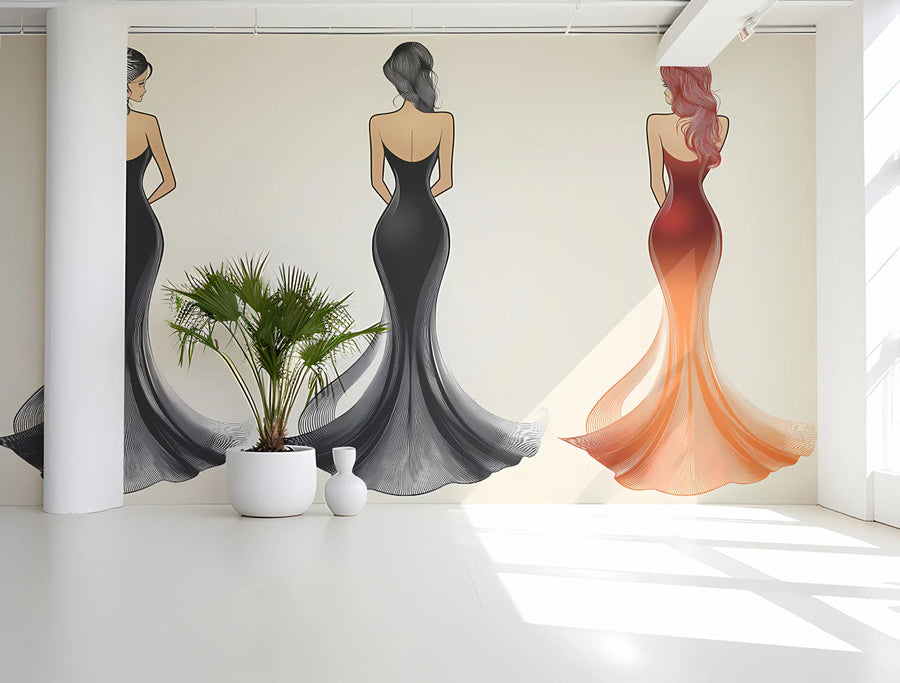 Elegant Silhouette Fashion Mural Wallpaper — Sophisticated Line Art Mural Wallpaper