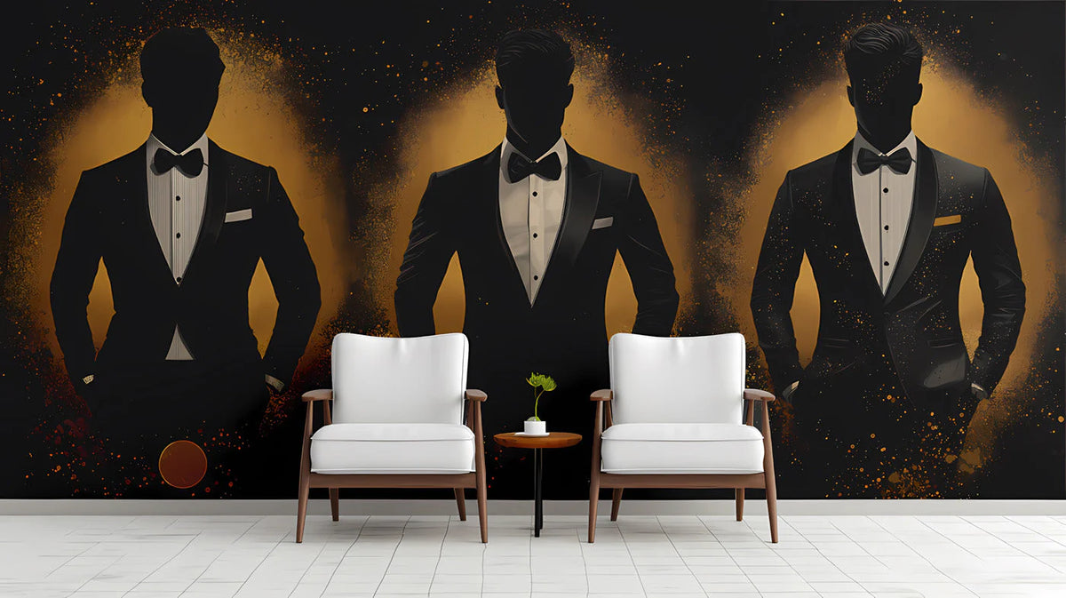 Black Tie Silhouette Mural Wallpaper — Elegant Gentleman Motif Mural Wallpaper - pure wallpaper artwork