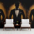 Black Tie Silhouette Mural Wallpaper — Elegant Gentleman Motif Mural Wallpaper - pure wallpaper artwork